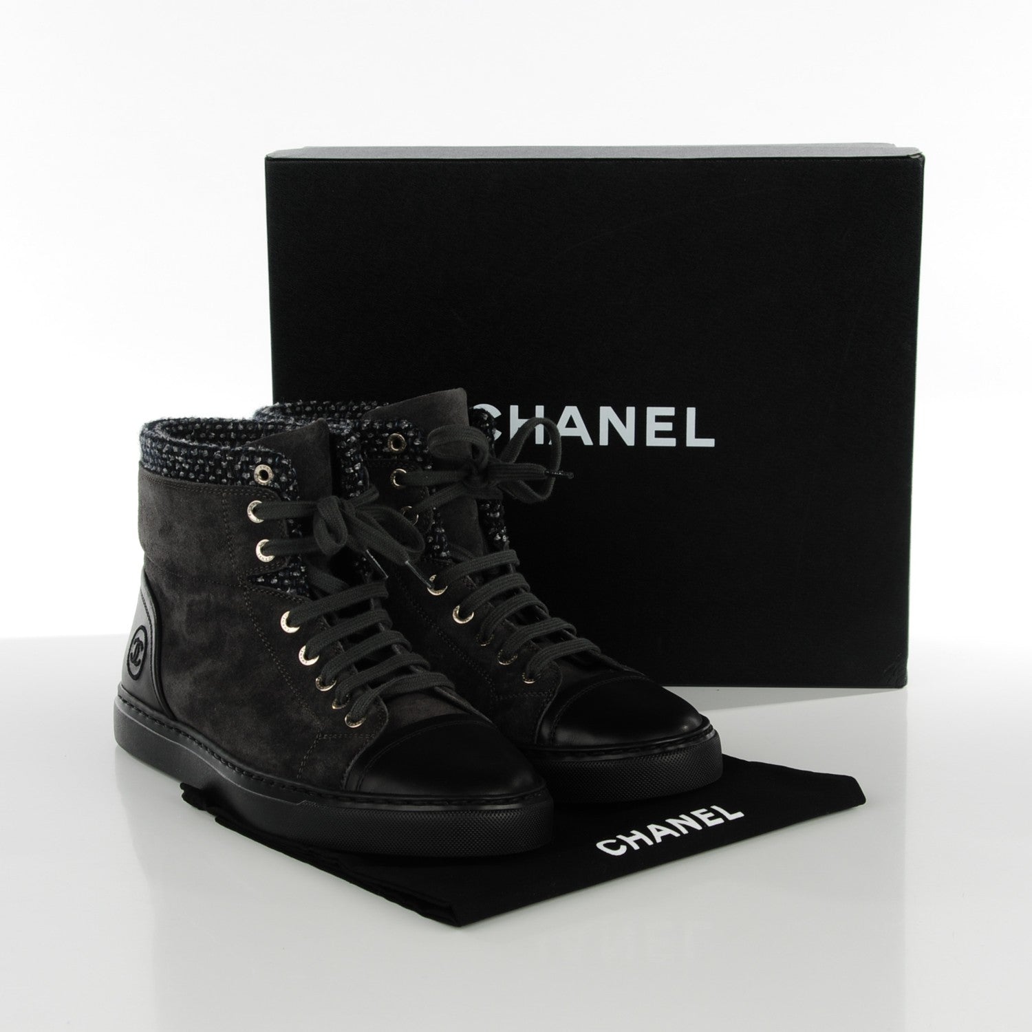 Chanel Suede Tweed High Top Sneakers 39.5 Dark Grey 8 of 8