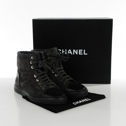 Chanel Suede Tweed High Top Sneakers 39.5 Dark Grey 8 of 8
