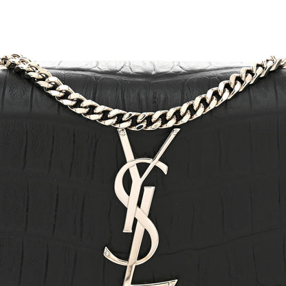 Saint Laurent Calfskin Crocodile Embossed Small Classic Monogram Kate Tassel Satchel Black 8 of 10