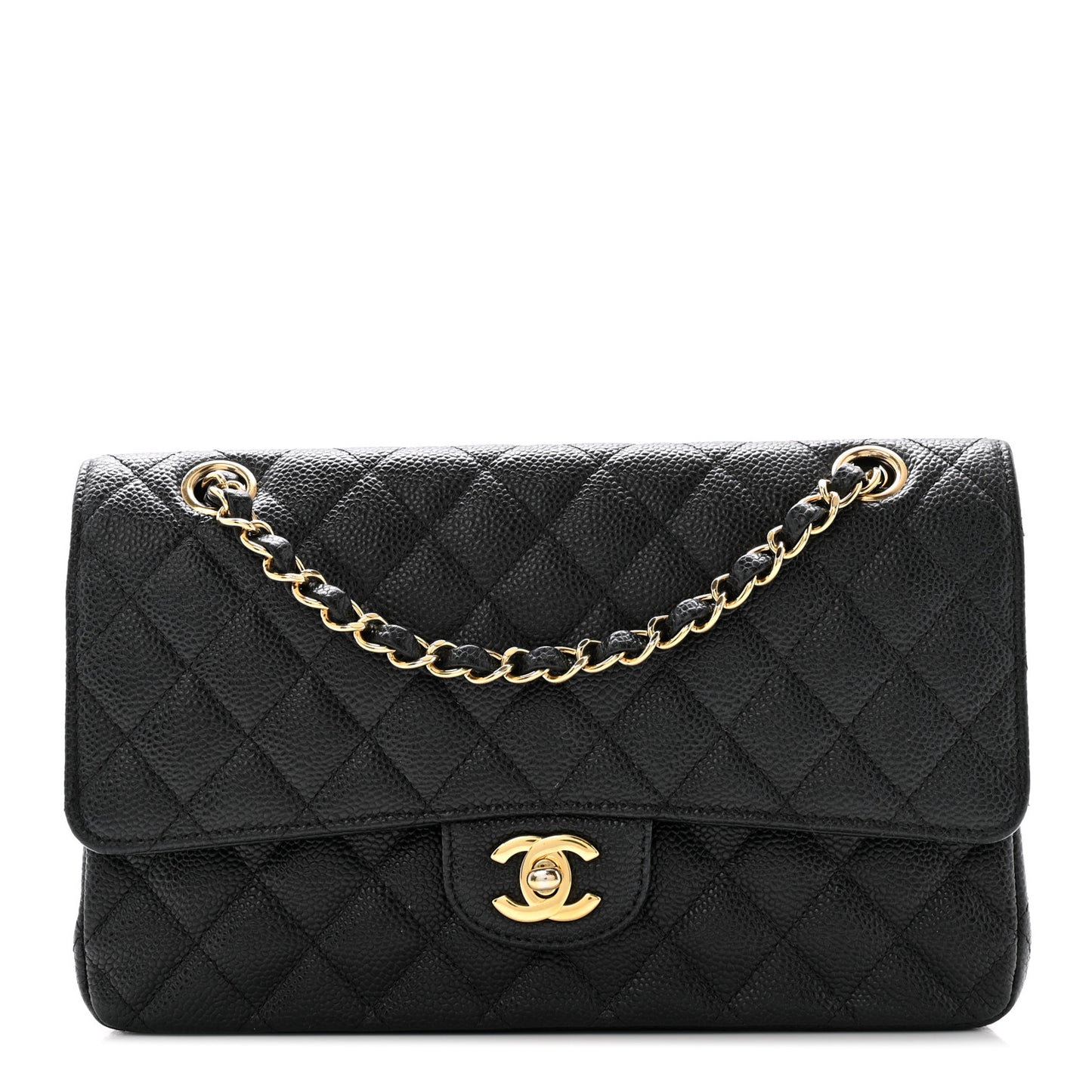 Caviar Quilted Medium Double Flap Black