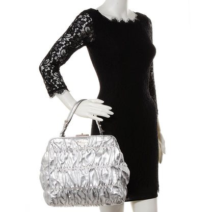 Prada Nappa Dressy Gaufre Frame Tote Argento 2 of 8