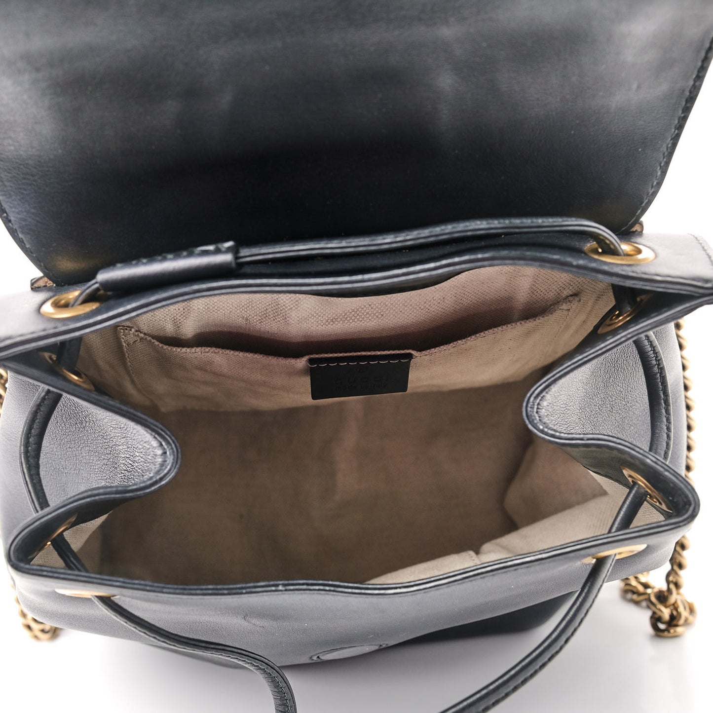 Calfskin Web GG Marmont Flap Chain Backpack Black