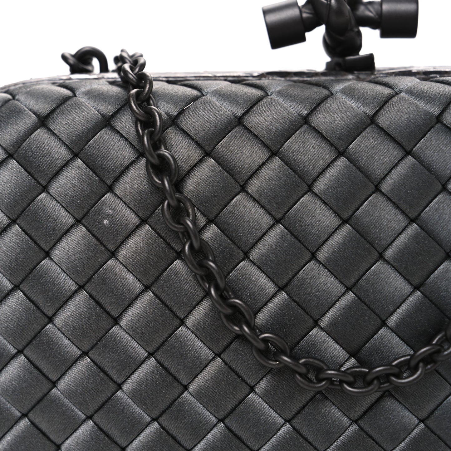 Satin Ayers Intrecciato Chain Knot Clutch Grey