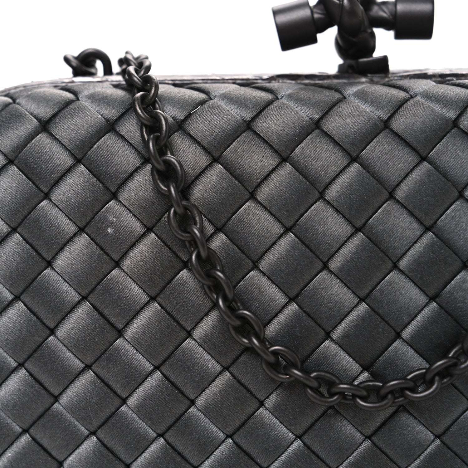 Bottega Veneta Satin Ayers Intrecciato Chain Knot Clutch Grey 10 of 10