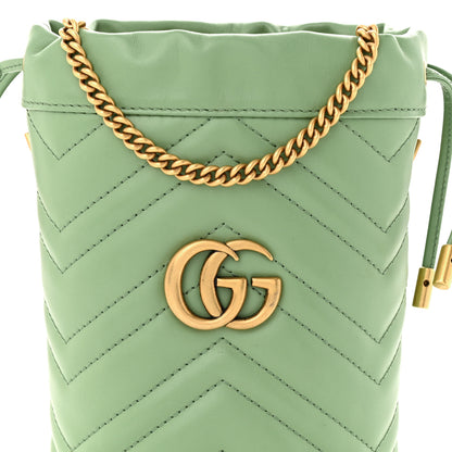 Gucci Calfskin Matelasse Chevron Mini GG Marmont 2.0 Bucket Bag Salamander Green 8 of 12