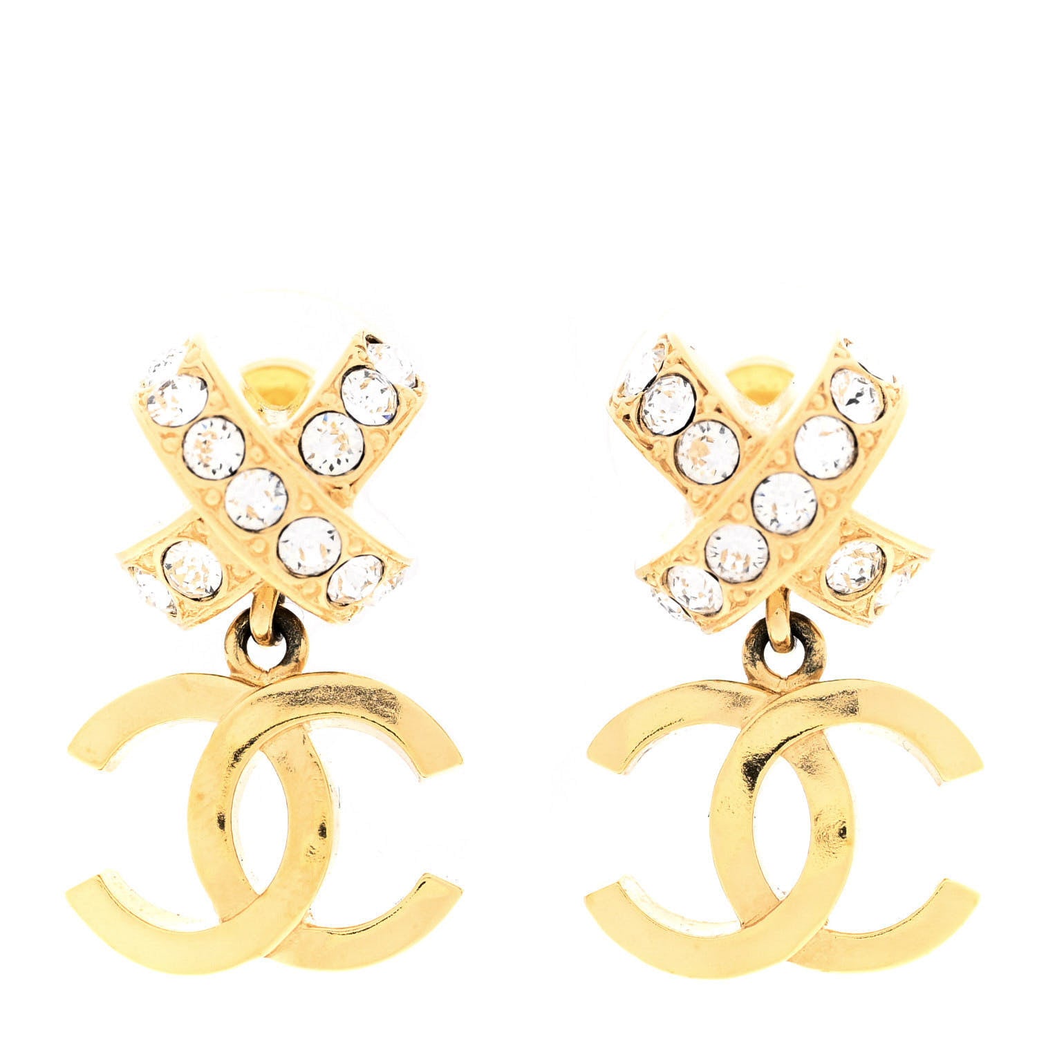 Chanel Crystal CC X Drop Earrings Gold 1 of 6