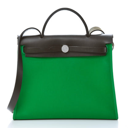 Hermes Vache Hunter Toile Herbag Zip 31 PM Bambou Kaki 3 of 14