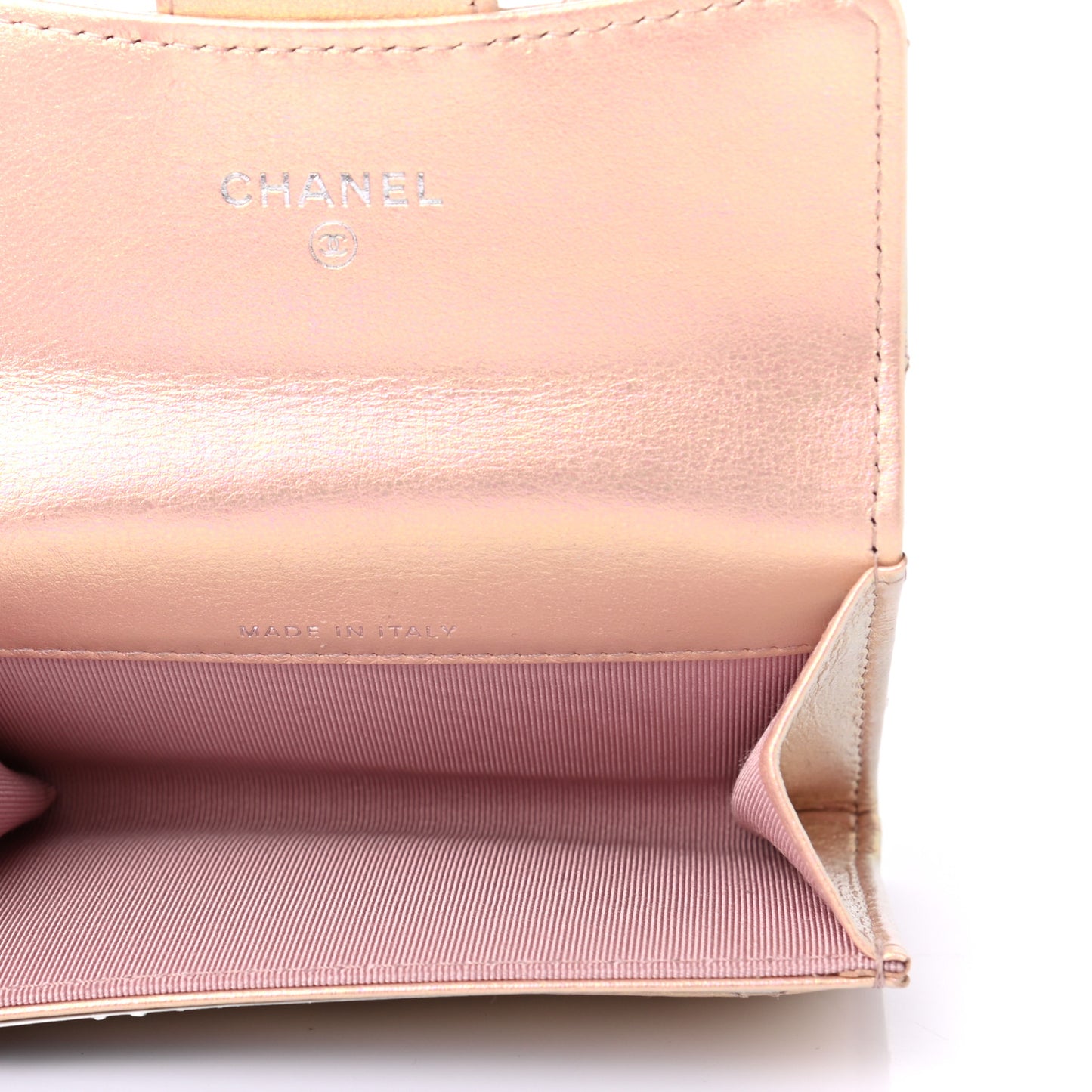 Iridescent Calfskin Quilted Flap Card Holder Wallet Pink