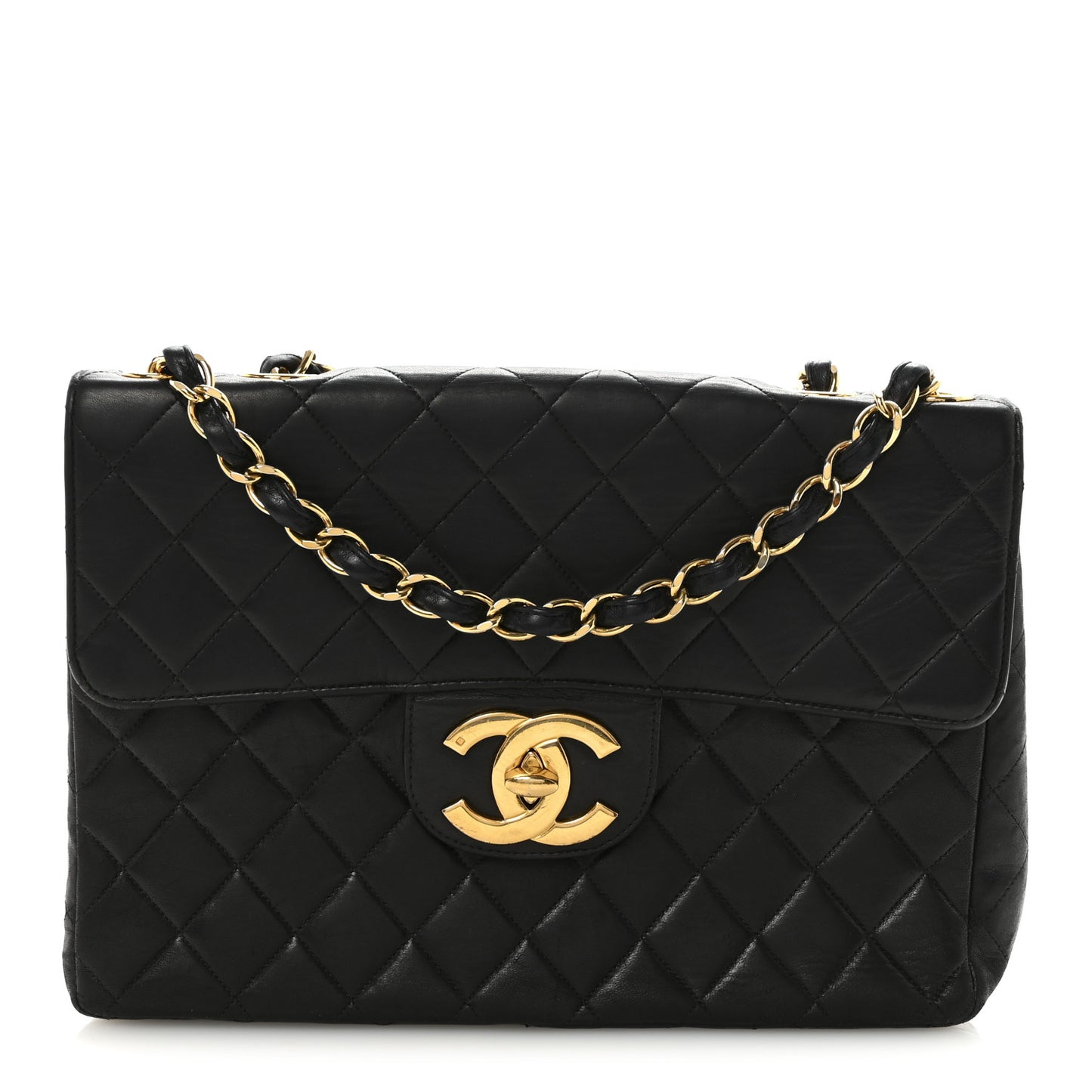 Lambskin Quilted XL Jumbo Single Flap Black