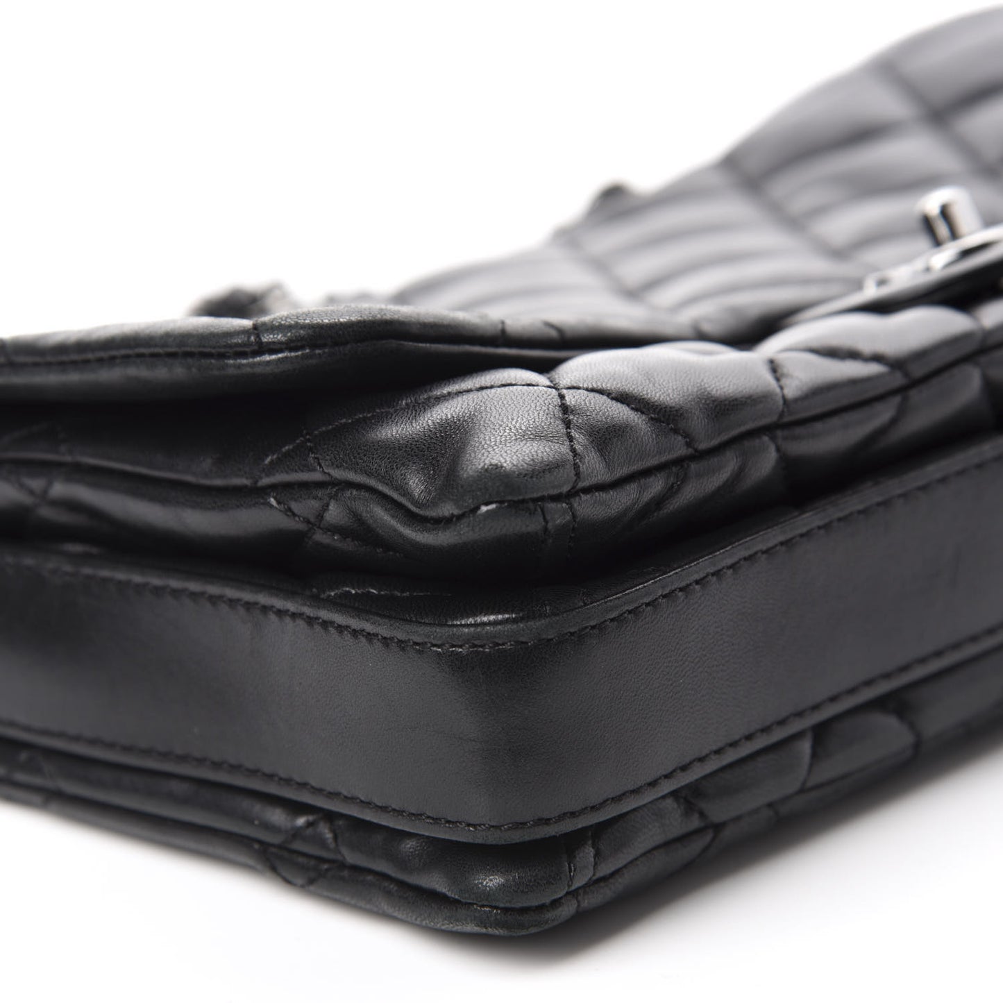 Lambskin Quilted Jumbo 3 Flap Black