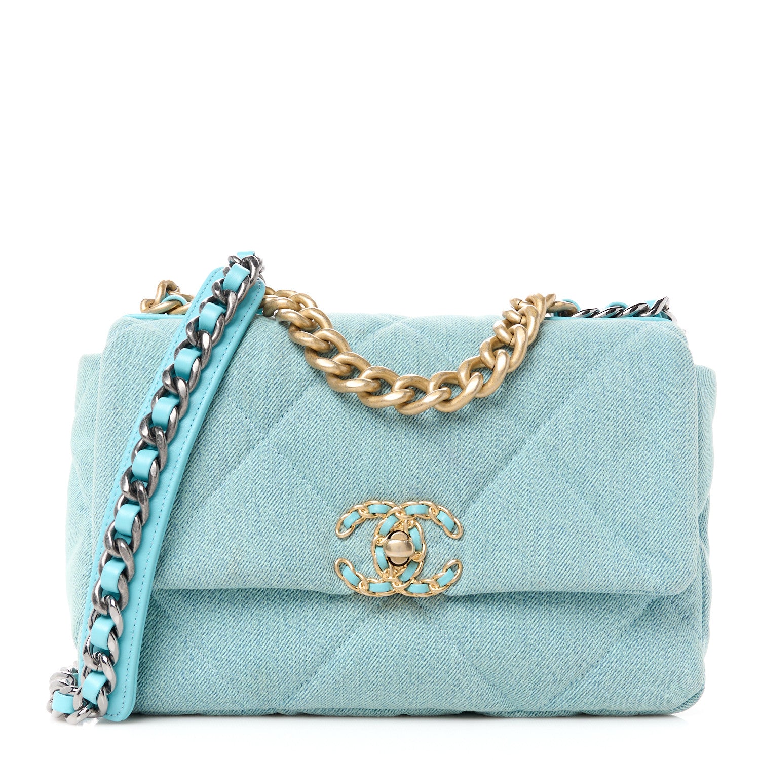 Chanel Denim Quilted Medium Chanel 19 Flap Light Blue 1 of 12