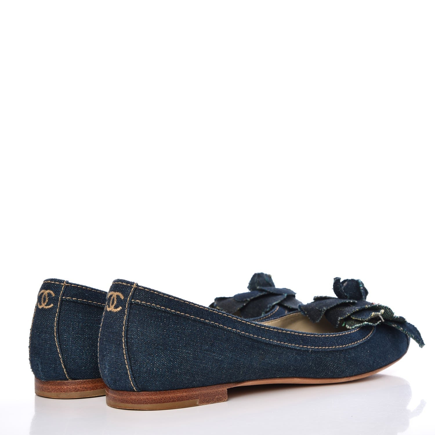 Chanel Denim Camellia Ballerina Flats 37 Navy Blue 4 of 13