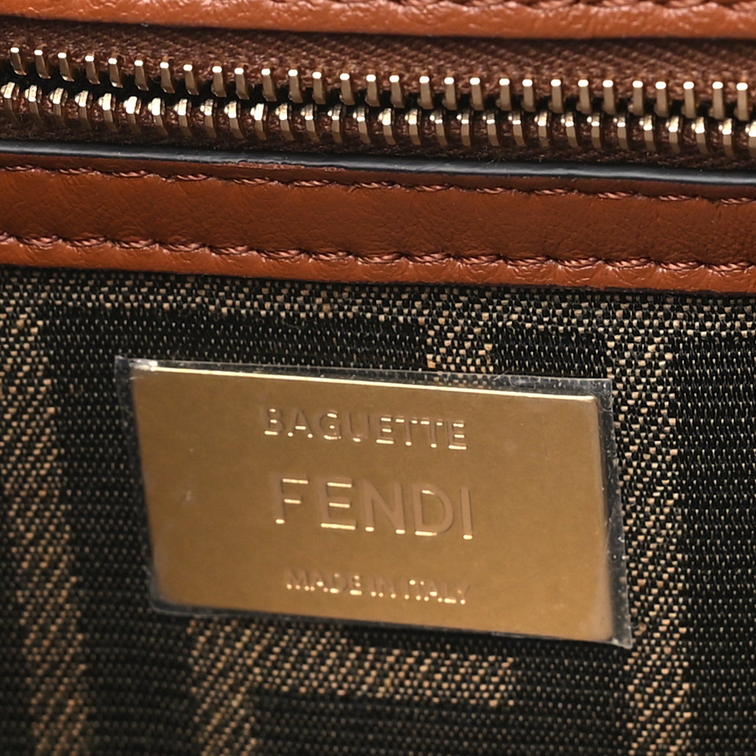 Fendi Shearling Lambskin Midi Chain Baguette Caramello 6 of 11