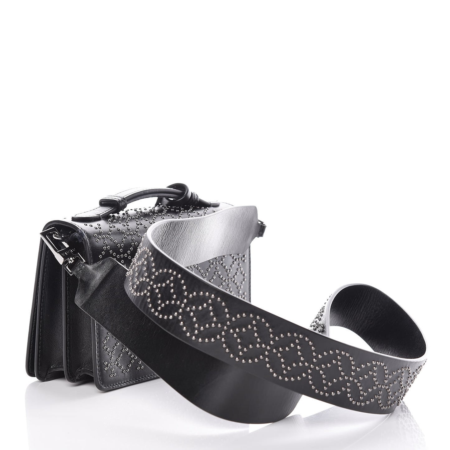 Calfskin Arabesque Studded Medium Franca Crossbody Black