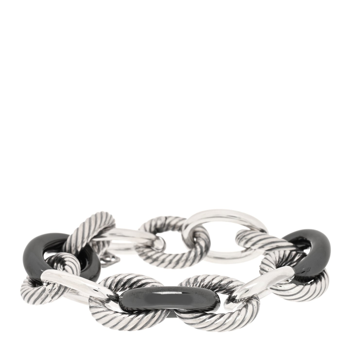 Sterling Silver Black Ceramic 17mm Extra Large Oval Link Bracelet