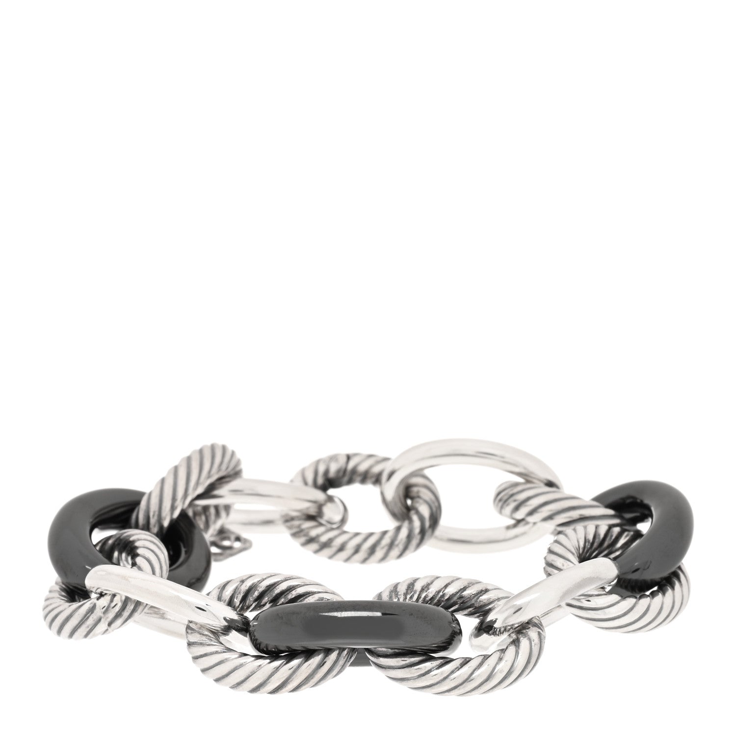 David Yurman Sterling Silver Black Ceramic 17mm Extra Large Oval Link Bracelet 1 of 3
