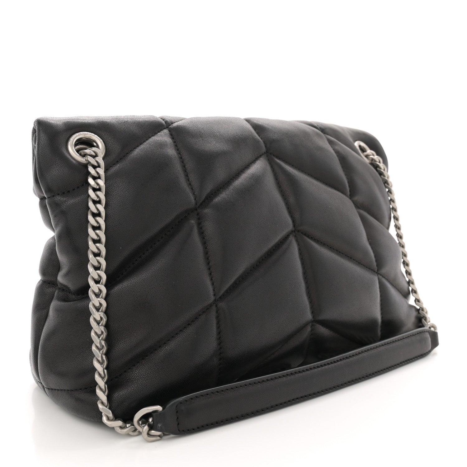 Saint Laurent Lambskin Quilted Small Loulou Puffer Monogram Chain Satchel Black 3 of 10