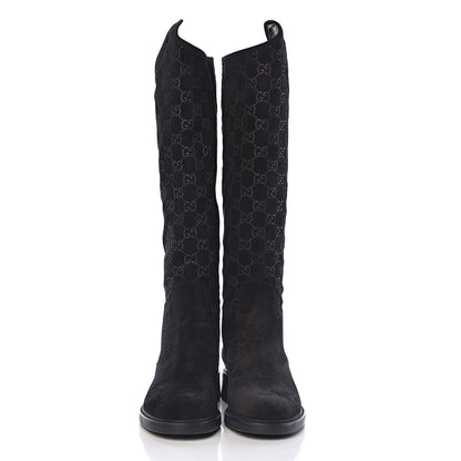Gucci Suede Softy GG Knee High Riding Boots 37 Black 2 of 9
