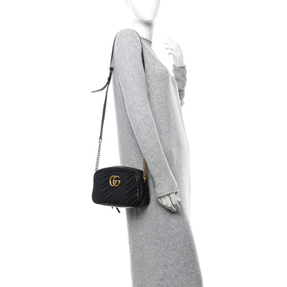 Gucci Calfskin Matelasse Small GG Marmont Chain Shoulder Bag Black 2 of 11