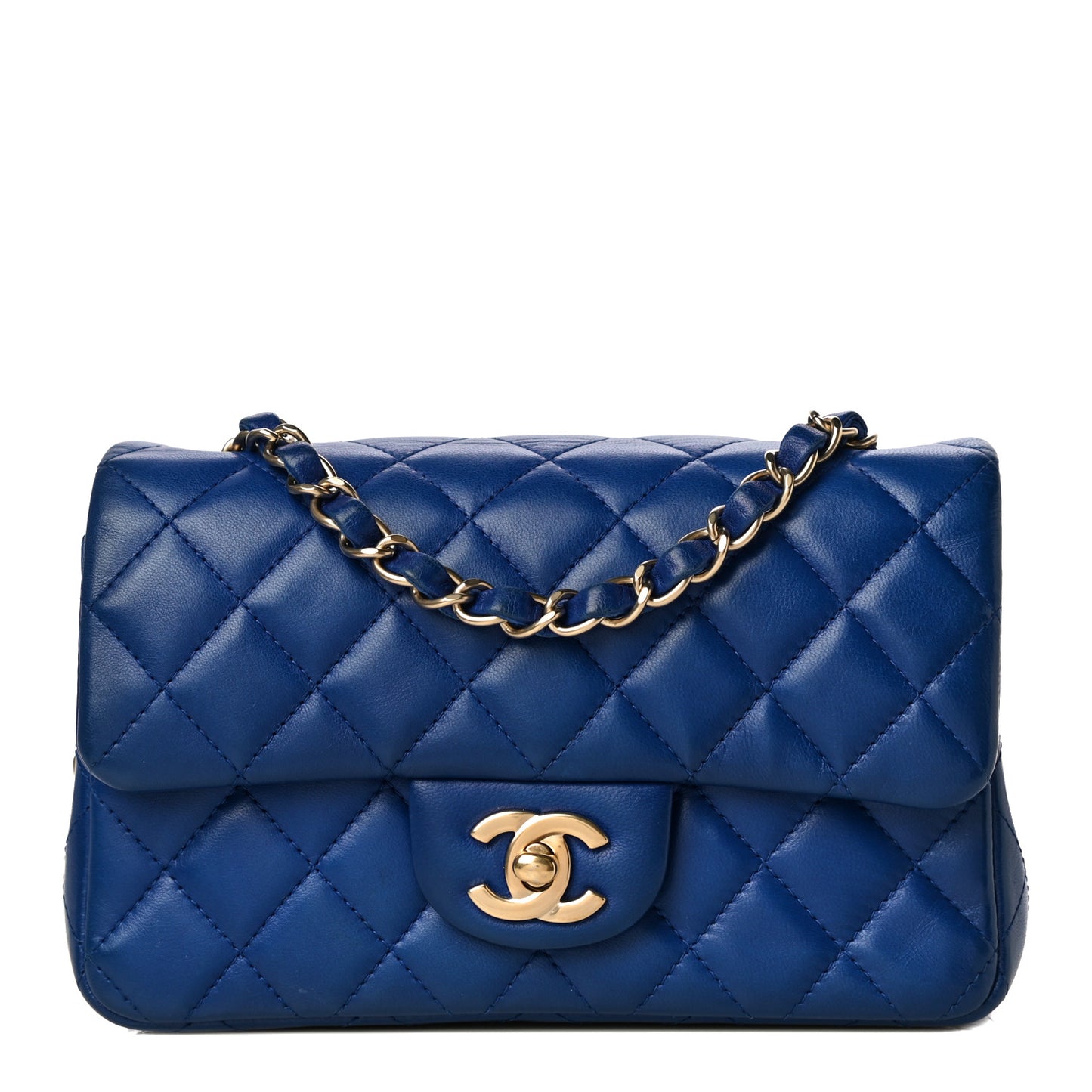 Lambskin Quilted Mini Rectangular Flap Blue
