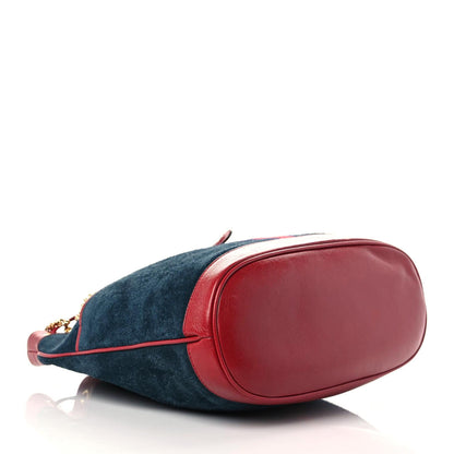 Gucci Suede Calfskin Web Medium Rajah Bucket Bag New Blue Romantic Cherry 4 of 15