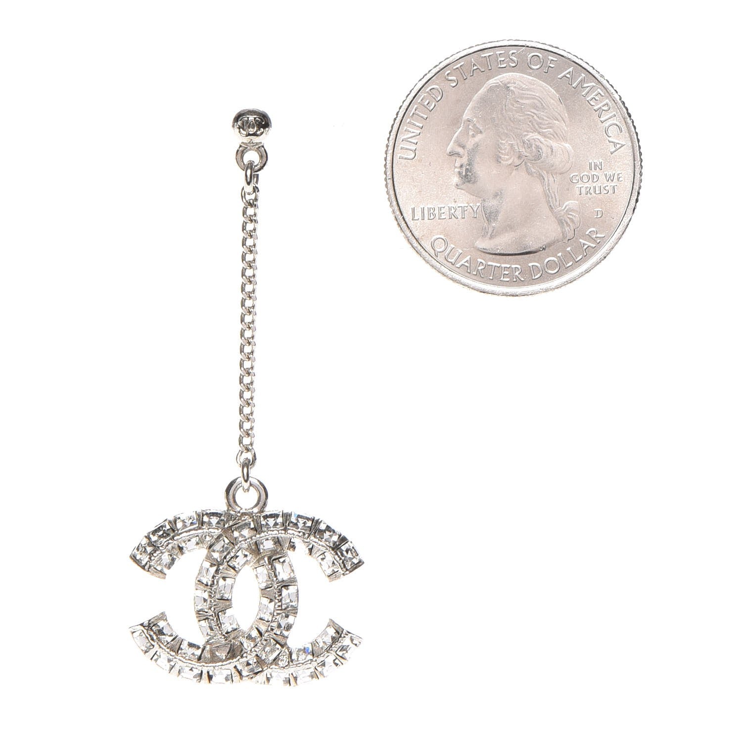 Chanel Baguette Crystal CC Dangle Earrings Silver 2 of 4