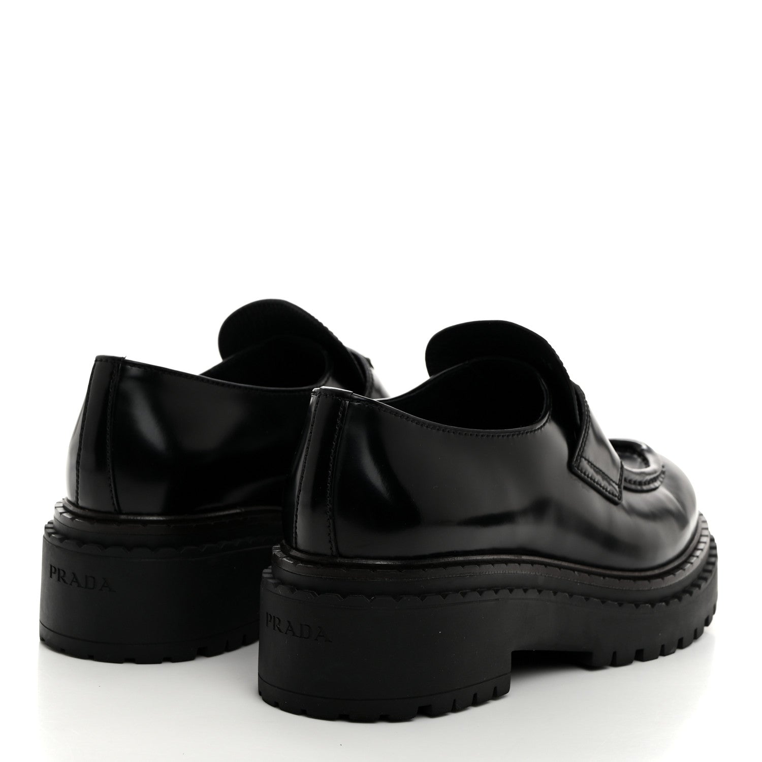 Prada Spazzolato Metal Triangle Logo Double Chocolate Loafers 38 Black 4 of 8