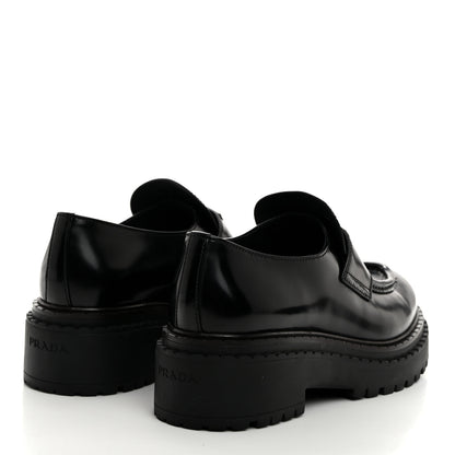 Prada Spazzolato Metal Triangle Logo Double Chocolate Loafers 38 Black 4 of 8