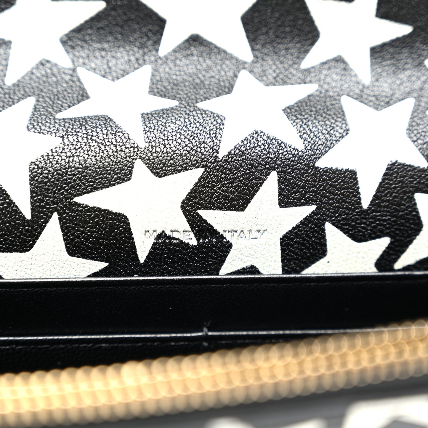 Lambskin Star Print Monogram Envelope Chain Wallet Black White