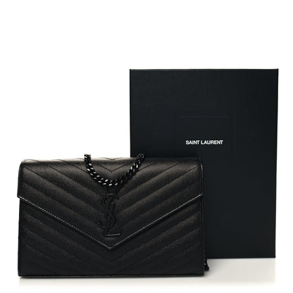 Saint Laurent Grain De Poudre Matelasse Chevron Monogram Monochrome Chain Wallet Black 11 of 11