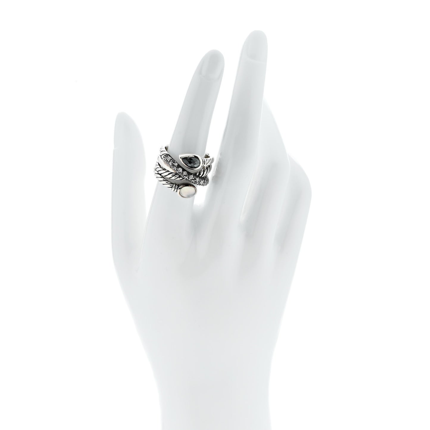 Sterling Silver Diamond Hematite Mother of Pearl Doublet Grisaille Crossover Ring 54 7