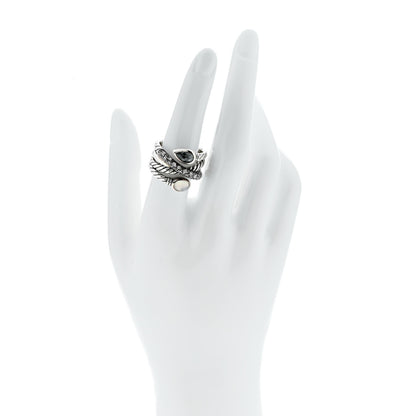 David Yurman Sterling Silver Diamond Hematite Mother of Pearl Doublet Grisaille Crossover Ring 54 7 2 of 4