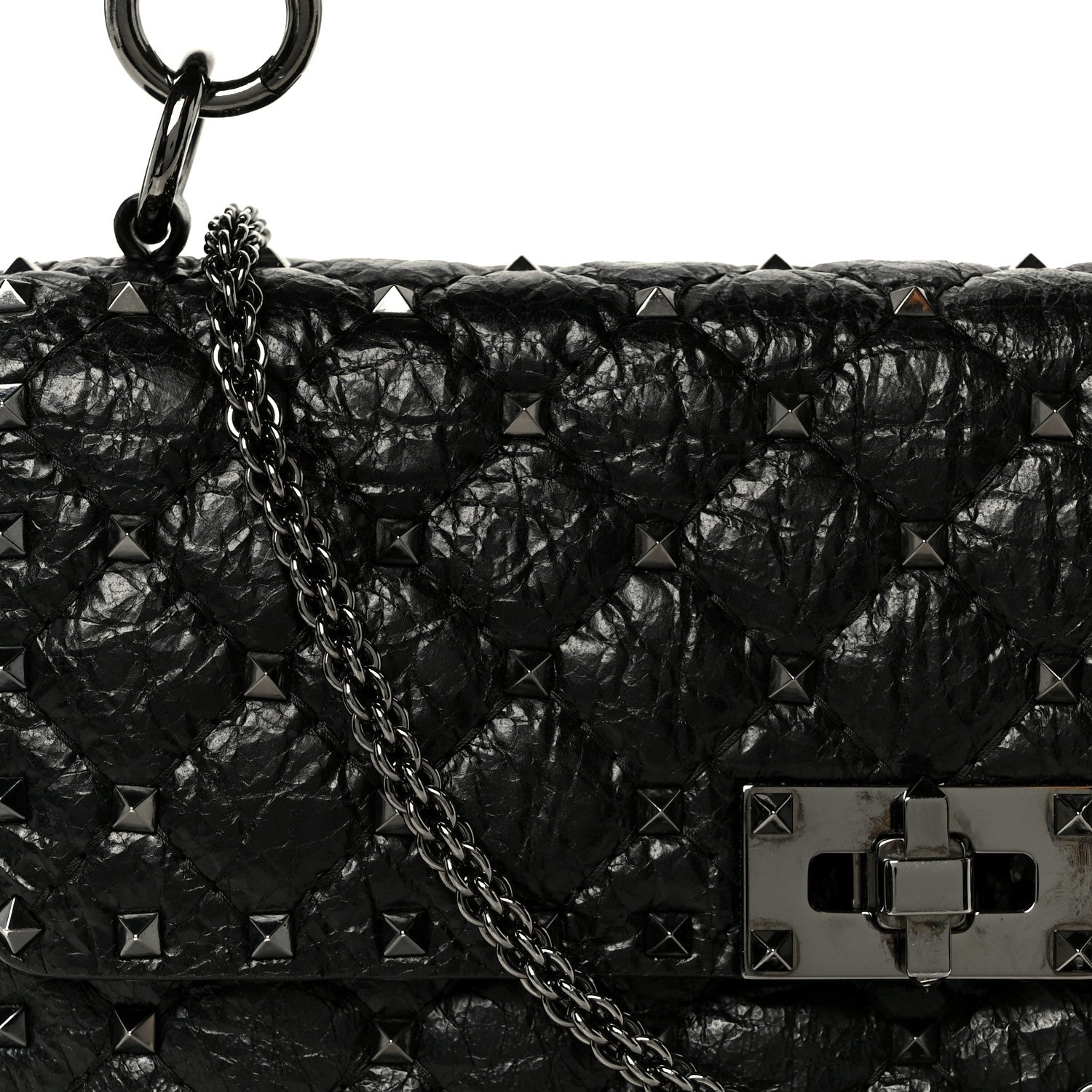 Valentino Garavani Craquele Nappa Medium Rockstud Spike Shoulder Bag Black 8 of 10
