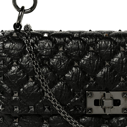 Valentino Garavani Craquele Nappa Medium Rockstud Spike Shoulder Bag Black 8 of 10