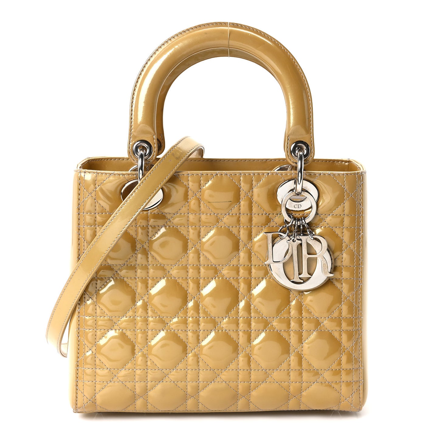 Patent Cannage Medium Lady Dior Beige