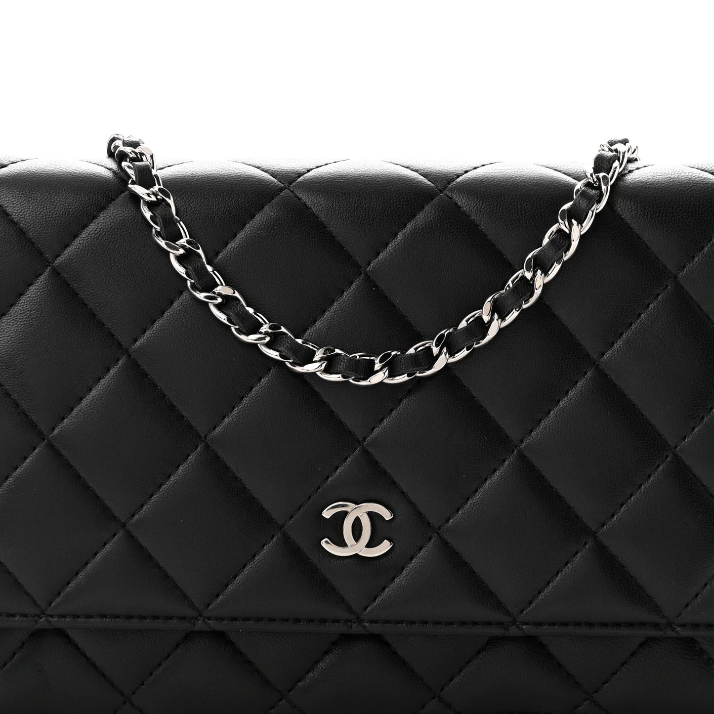 Lambskin Quilted Wallet On Chain WOC Black