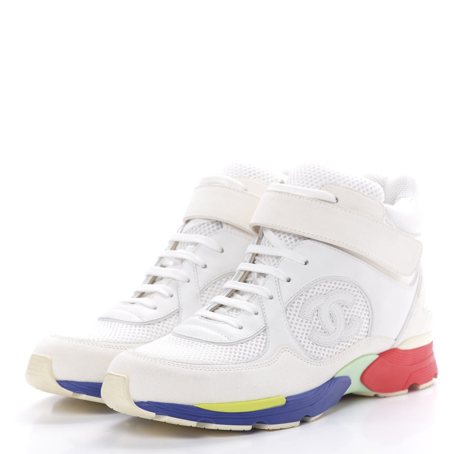 Chanel Suede Calfskin Neoprene High Top CC Sneakers 39 White Multicolor 3 of 8