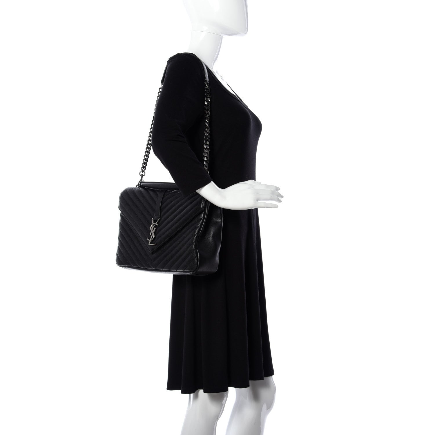 Saint Laurent Sheepskin Matelasse Chevron Monogram Large College Satchel Black 2 of 8