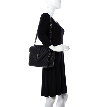 Saint Laurent Sheepskin Matelasse Chevron Monogram Large College Satchel Black 2 of 8