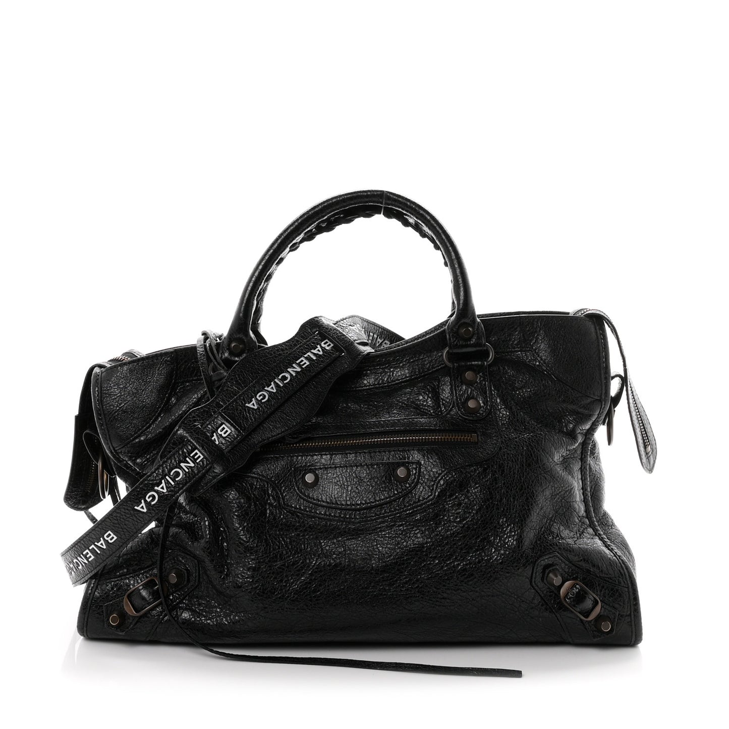 Agneau Classic Hardware City Logo Strap  Black White