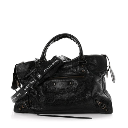 Balenciaga Agneau Classic Hardware City Logo Strap  Black White 1 of 11