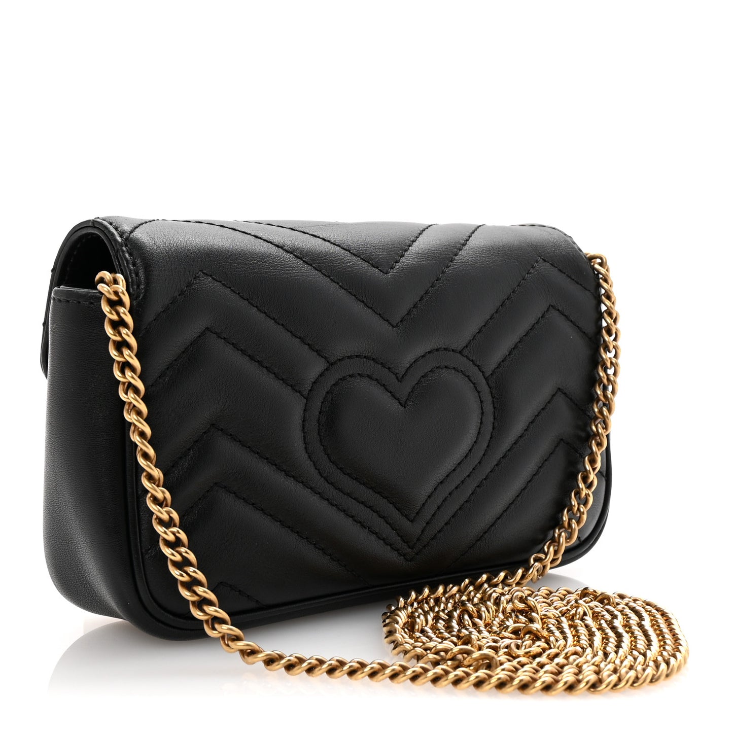 Calfskin Matelasse Super Mini GG Marmont Shoulder Bag Black