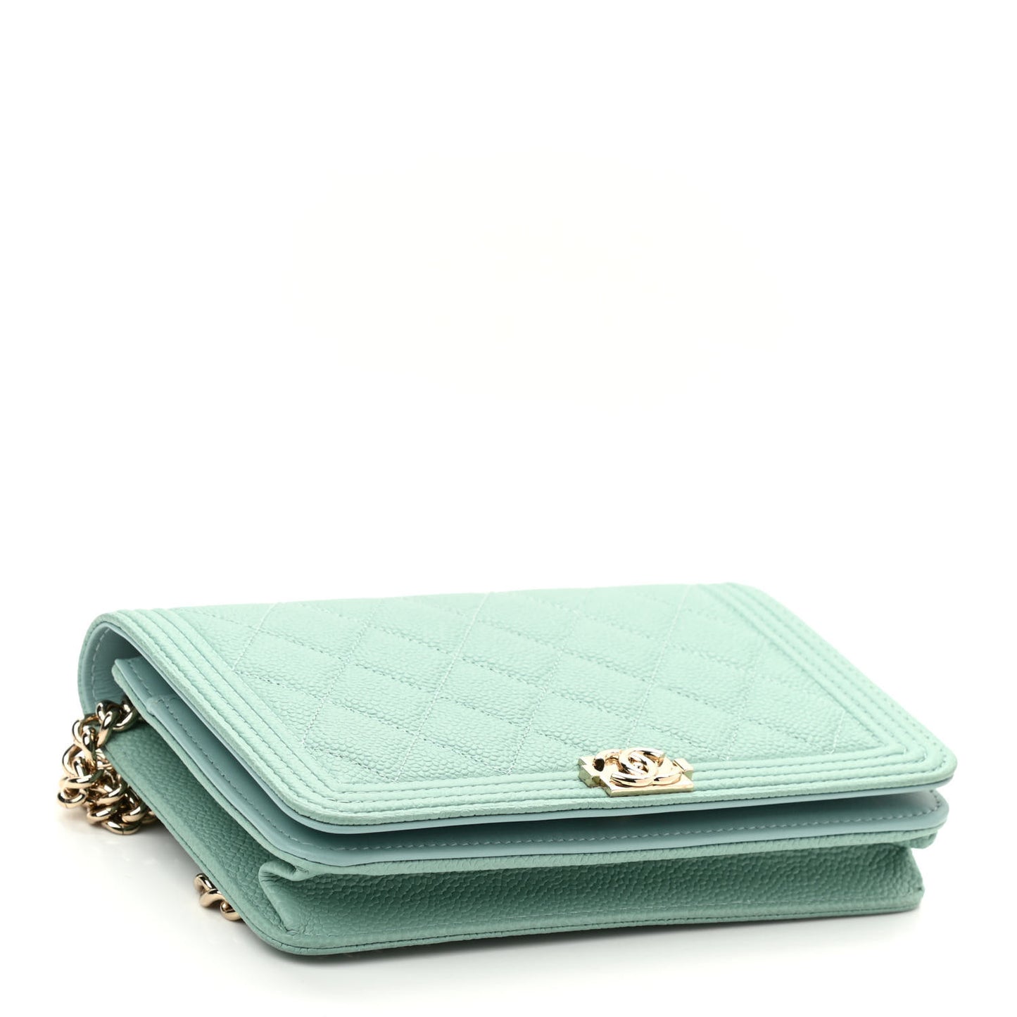 Caviar Quilted Boy Wallet On Chain WOC Light Blue