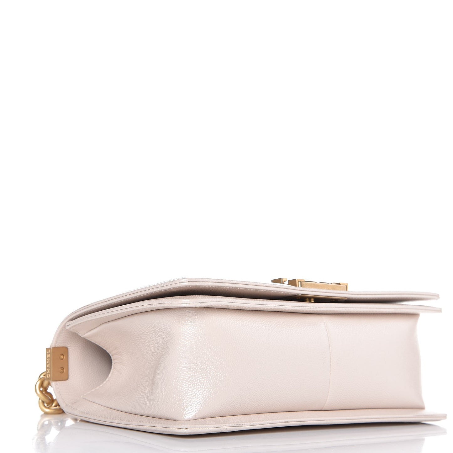 Caviar Chevron Quilted Medium Boy Flap Light Beige