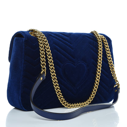Gucci Velvet Matelasse Medium GG Marmont Shoulder Bag Cobalt Blue 3 of 10