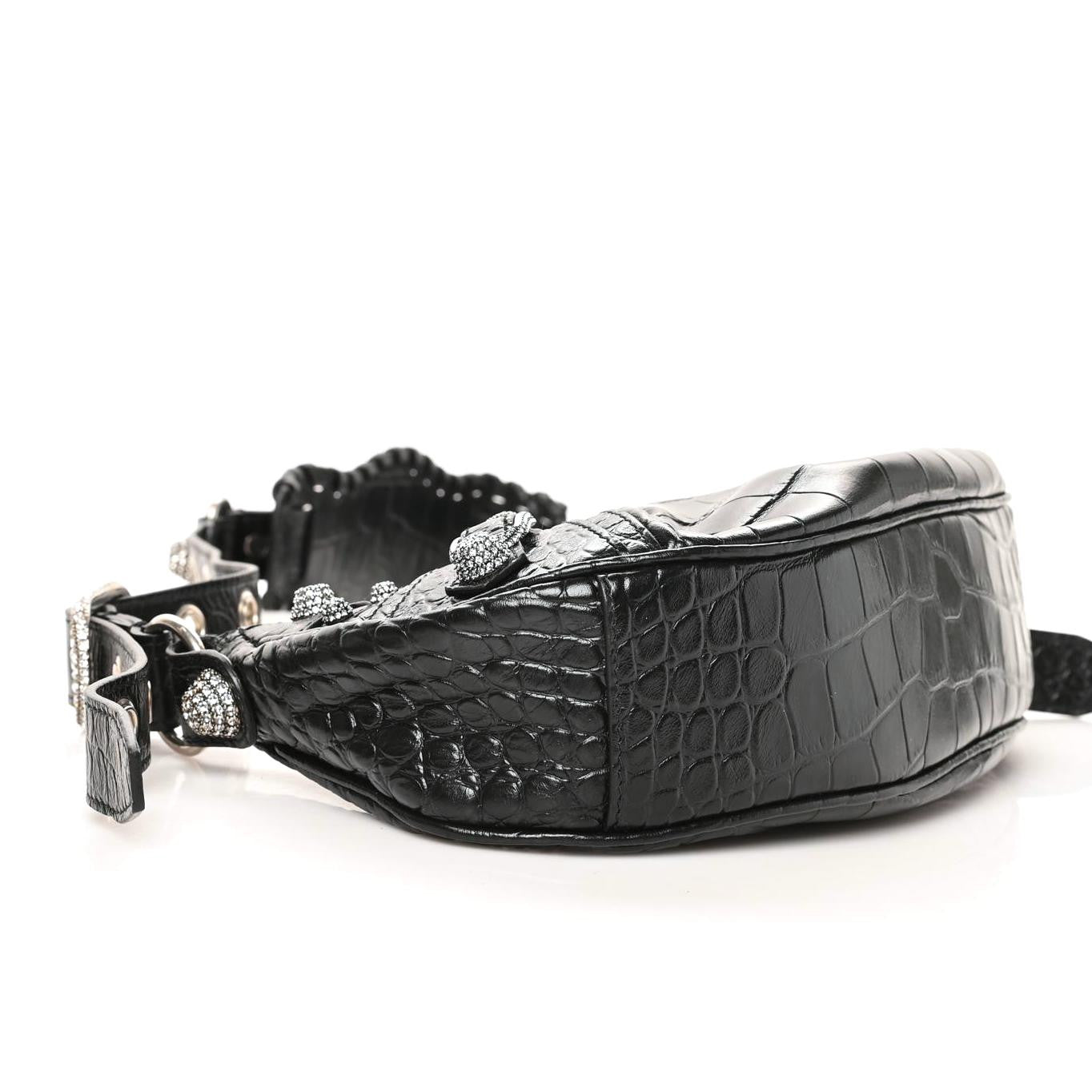 Balenciaga Extra Supple Calfskin Crystal Crocodile Embossed Le Cagole Shoulder Bag XS Black 4 of 9