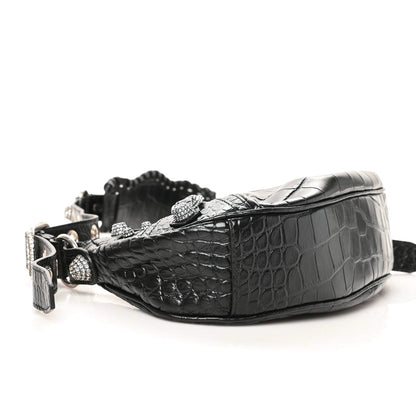 Balenciaga Extra Supple Calfskin Crystal Crocodile Embossed Le Cagole Shoulder Bag XS Black 4 of 9