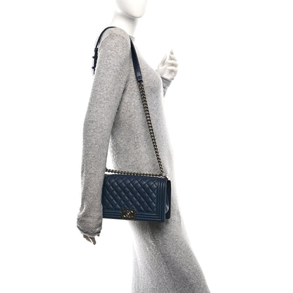 Chanel Calfskin Quilted Medium Boy Flap Dark Navy 2 of 12