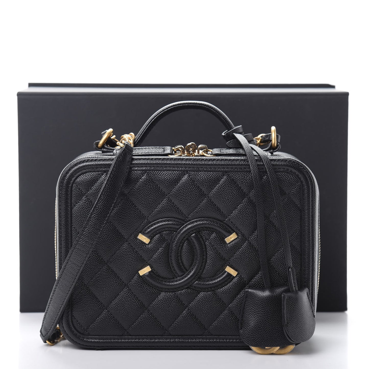 Caviar Quilted Medium CC Filigree Vanity Case Black