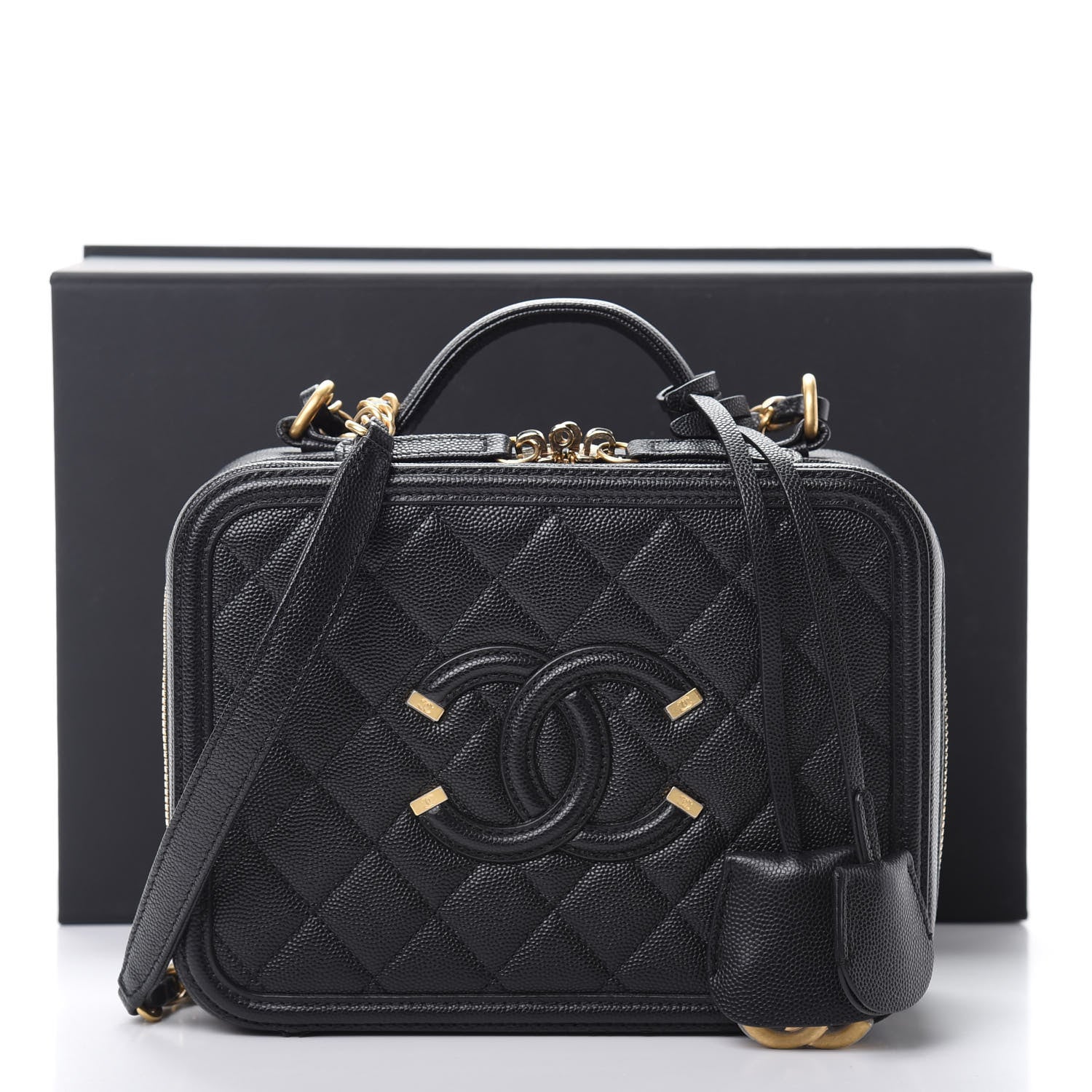 Chanel Caviar Quilted Medium CC Filigree Vanity Case Black 12 of 13